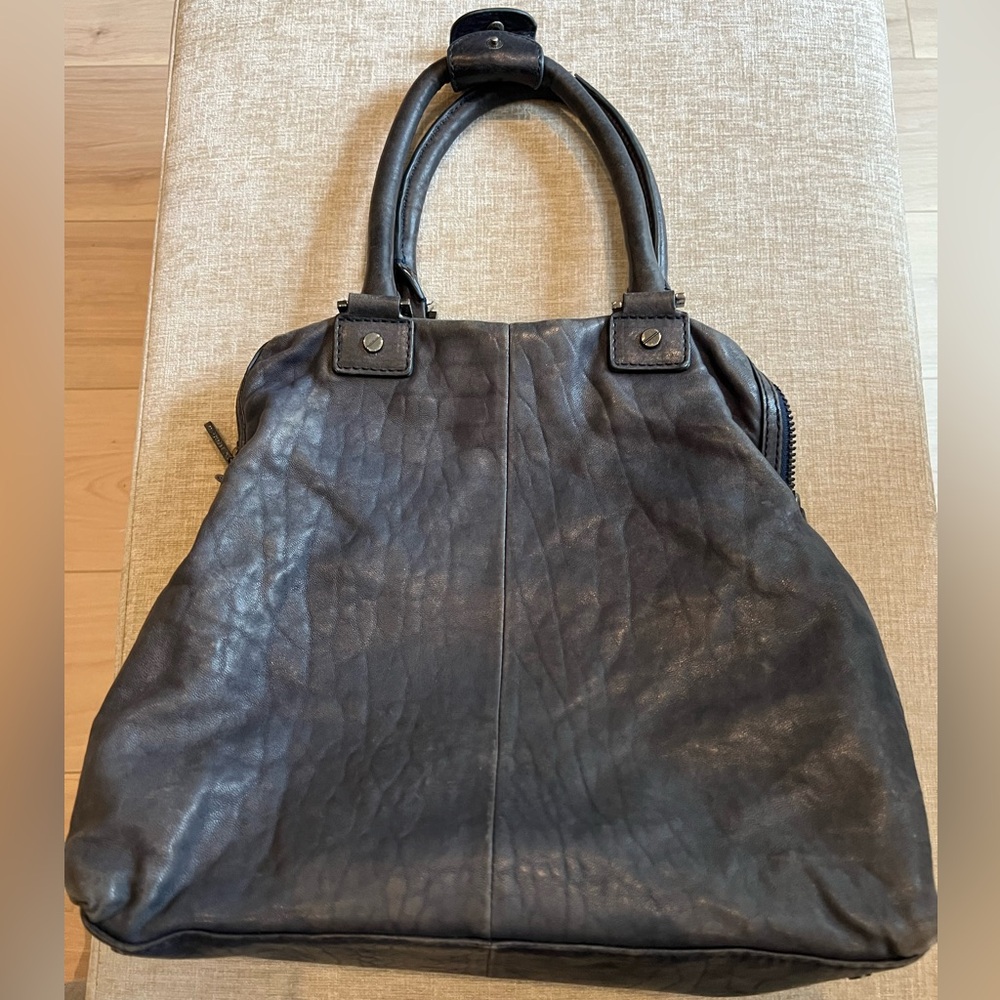 Vintage Tory Burch- Blue Leather Bowling Tote with Hand Painted Green Spider - Picture 9 of 10